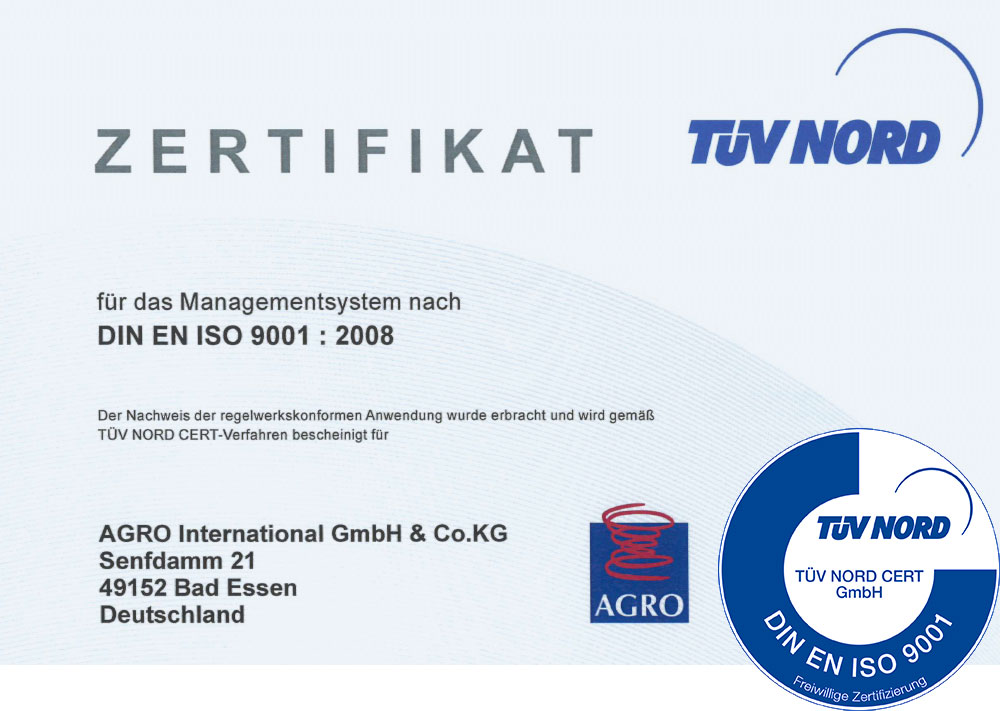 AGRO Zertifikat TÜV Nord AGRO Zertifikat TÜV Nord
